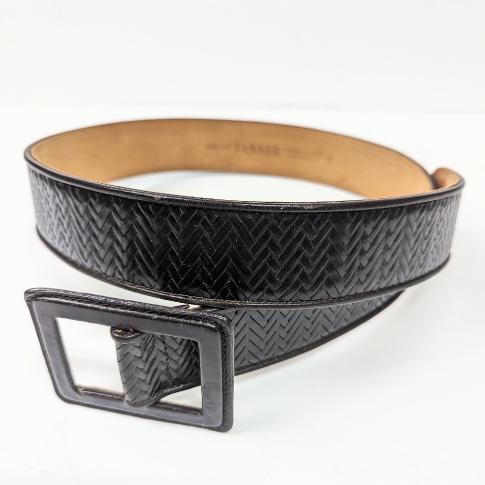 Herringbone Texture Brown Leather Belt. Tanner, made in Italy. EUC. Size S